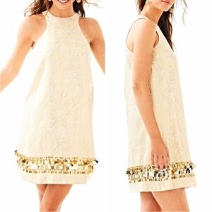 Lilly Pulitzer Diedra Dress In Gold Metallic
Tidal Wave Jacquard